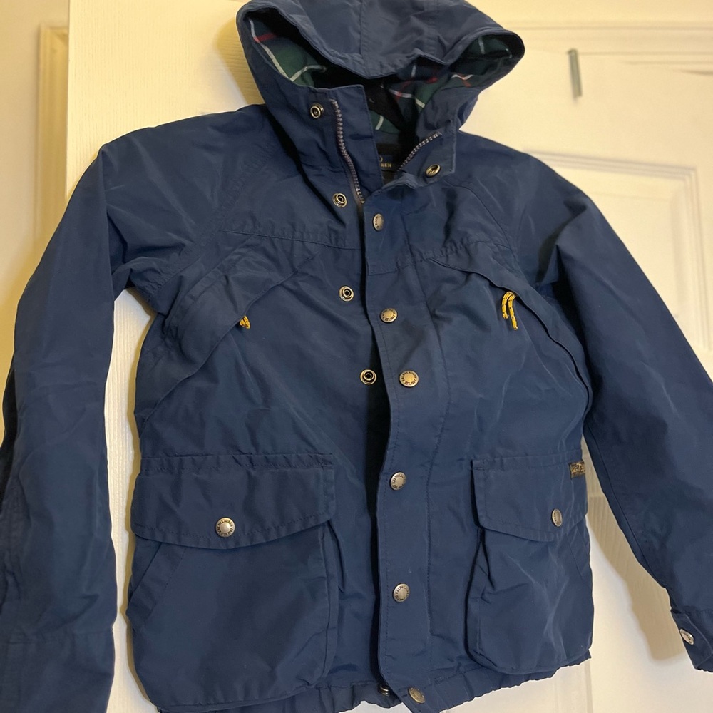 Polo Ralph Lauren Blue Hooded Parka Jacket with Button Details